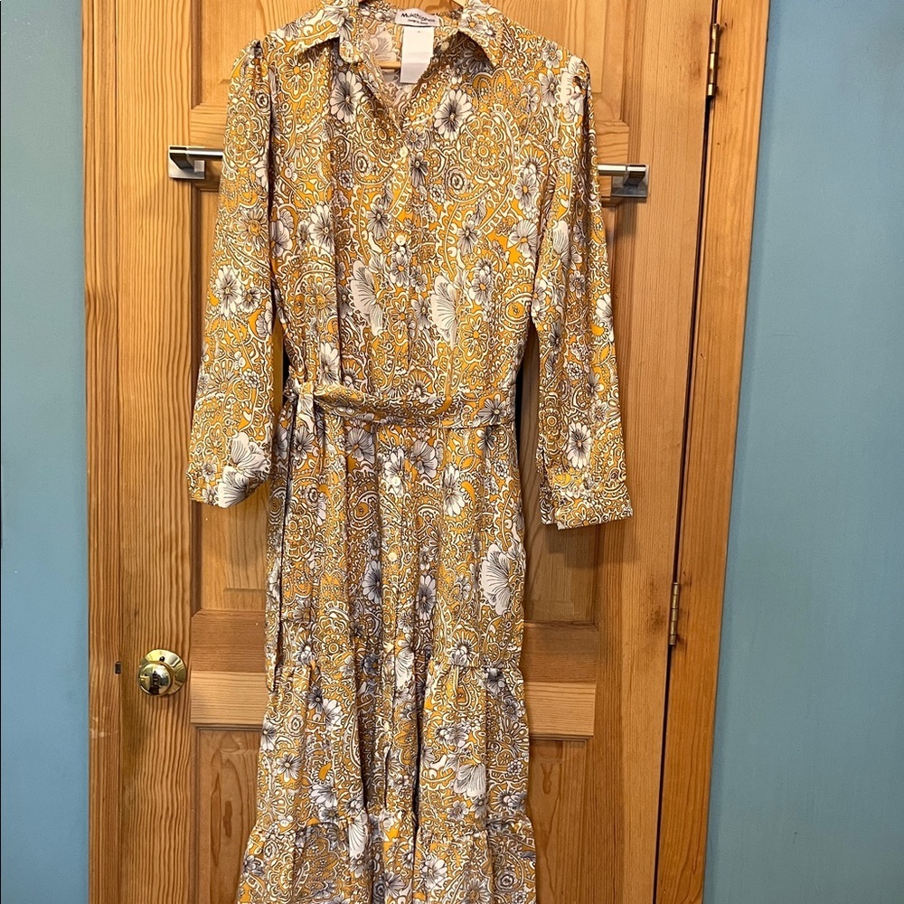 Floral Yellow Paisley Maxi Puff Sleeves Farm Dress Sz - Picture 1 of 10